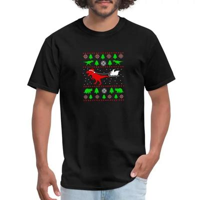 Dinosaur Sleigh Ugly Christmas Unisexs T Shirt