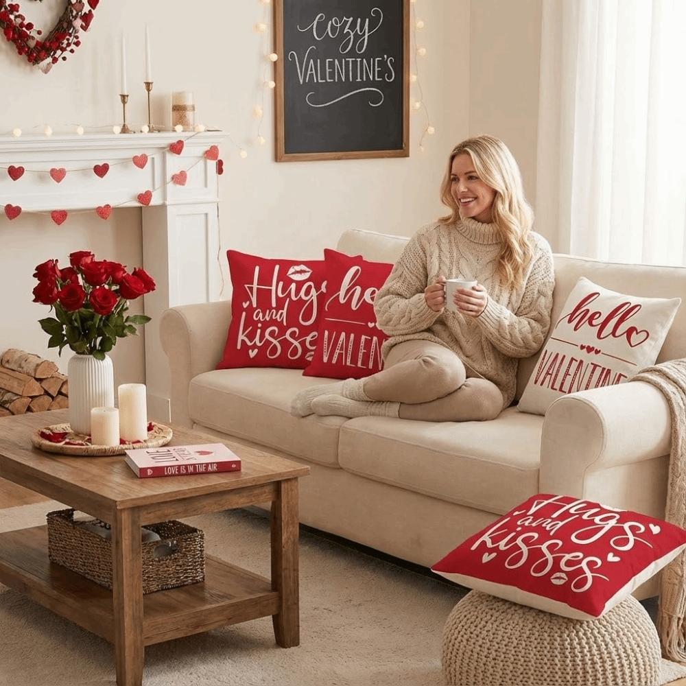 Red Valentine's Day Cushion Cover 45*45cm Throw Pillow Cover Decorative Pillowcase  Home Decor