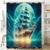 Blue Moon Fantasy Ship Shower Curtain Waterproof Bathroom Decor For Home Decoration