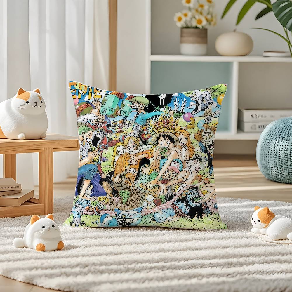 One Piece Straw Hat Pirates Anime Plush Pillow Cover Soft Short Plush Cushion Cover For Sofa Bedroom Home Decor Gift Decoration