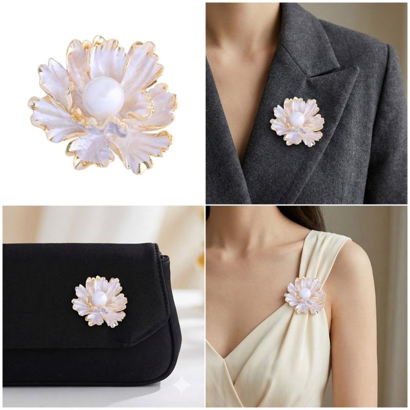 Peony Corsage Pin Brooch for Women Adorned with Rhinestones and Imitation Pearls Perfect for Wedding Party Office