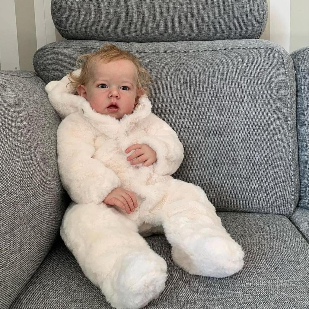 BZDOLL 70 CM 28 Zoll Realistische Reborn Baby Junge Puppe Spielzeug Stoffkörper 3D Haut Weiches Vinyl für Mädchen Blondes Kleinkind Kunst Bebe