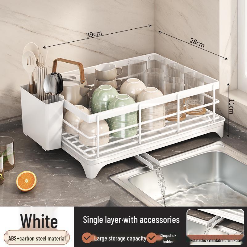 Scurgător de vase multifuncțional de bucătărie cu depozitare stratificată și tavă pentru apă