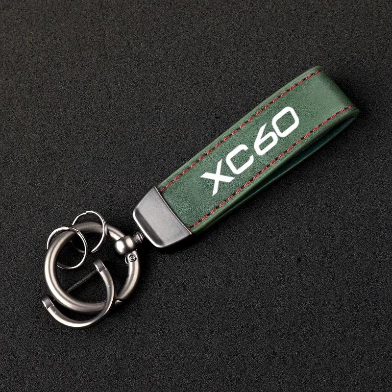 

Premium Material Leather Car Key Ring Chain Car Interior Keychain for Volvo XC60 with logo car accessories зелений