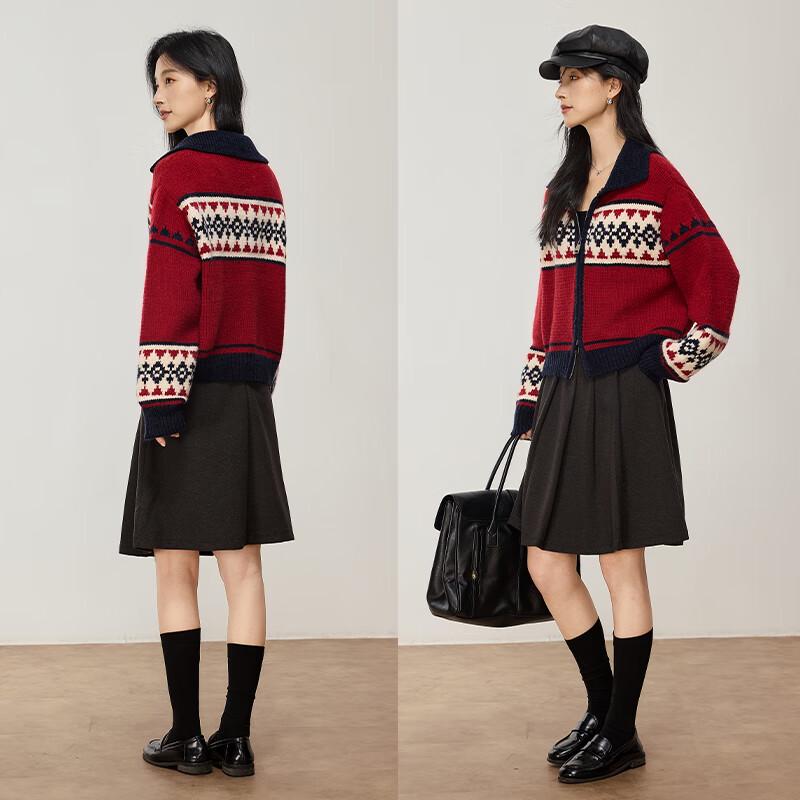 VICTORIA&VERA Damen Nordic Fair Isle Reißverschluss-Pullover