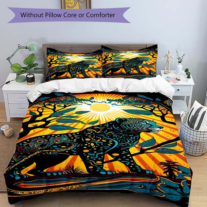 3-teiliges Dschungel-Safari-Print-Bettwäscheset - Enthält 1 Bettbezug und 2 Kissenbezüge, Ohne Bettdeckenfüllung, Ganzjahres-Heimdekoration yy251111193