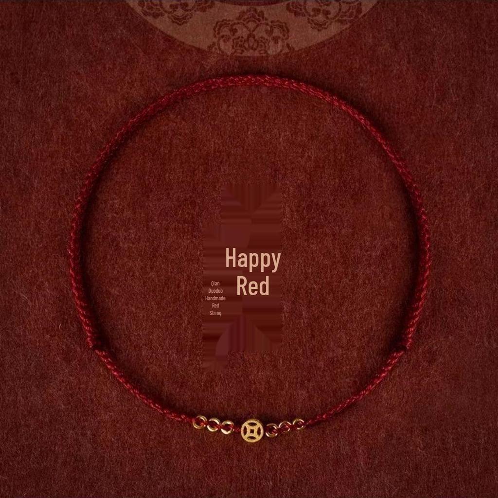 Qian Duoduo 2024 Trendy Red Rope Copper Coin Anklet: Thin, Sexy, Ancient Style for Women