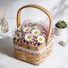 Flower Basket, with Lace Decor, Hand-Woven Wicker Rattan Flower Basket, Wood Portable Floral Gift Basket