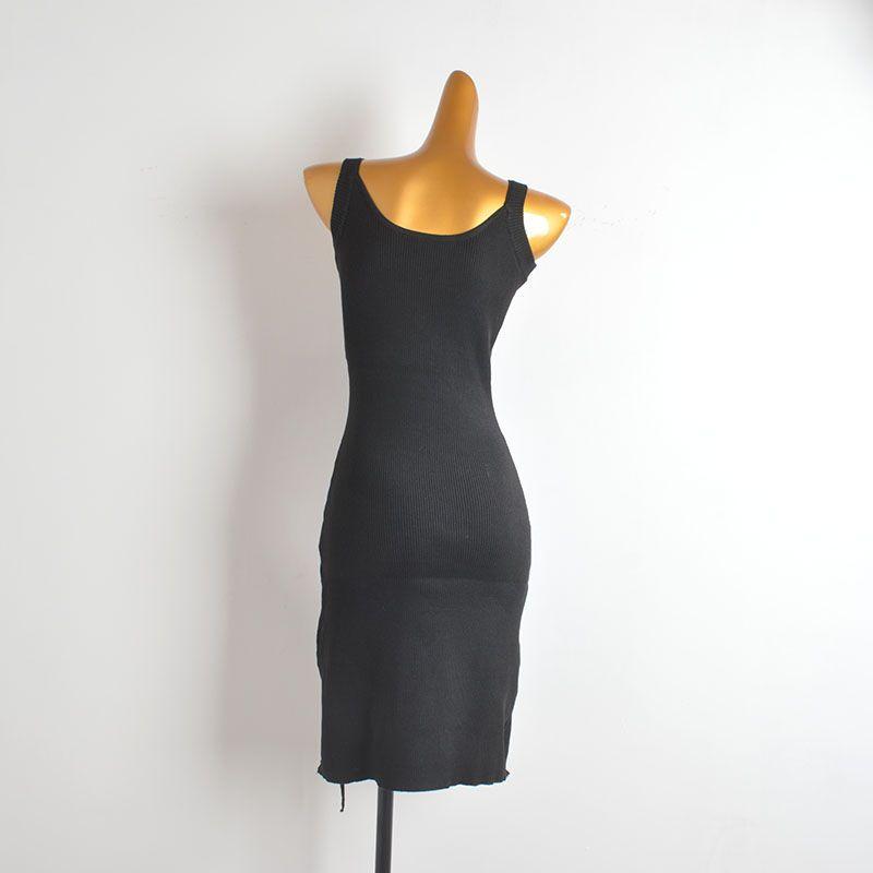 Solid Simple Sleeveless Knitted Cami One piece Dress Women clothing Summer Slim fit Slimming Drawstring Hip Skirt