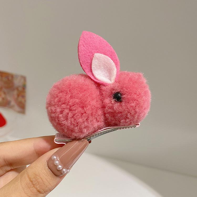 2pcs Cute Three-dimensional Bunny Hairpin for Autumn and Winter Girls Children Baby Plush Does Not Hurt Hair Side Clip Girls Clip Headdress