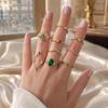 9Pcs/Set Women Ring Set, Multiple Styles Adjustable Stacking Rings, Stackable Finger Band with Green Rhinestones Inlay for Jewelry Gift