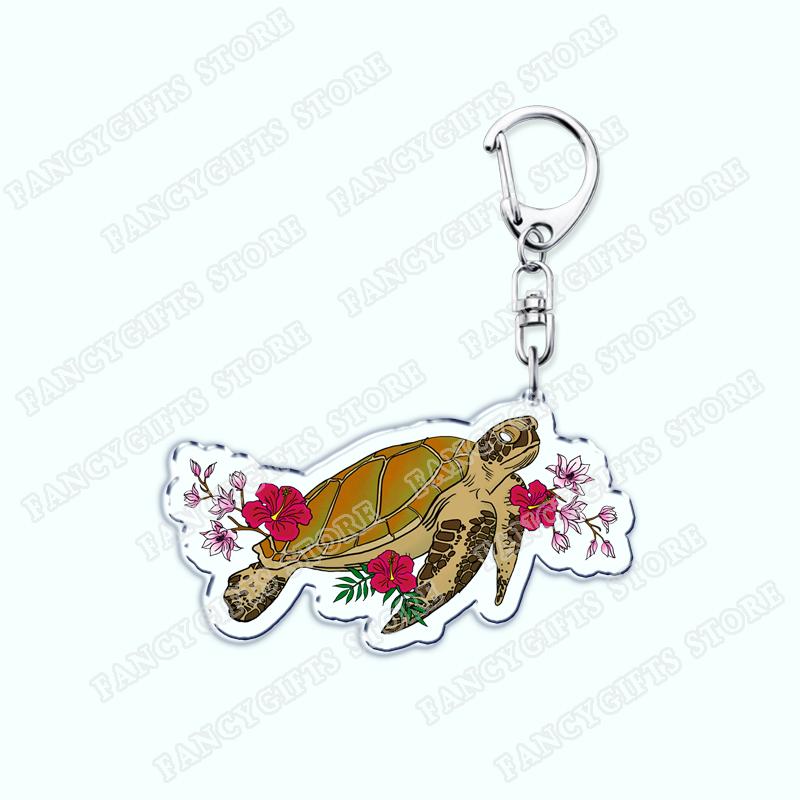 

Watercolor Green Sea Turtle Keychains for Accessories Bag Key Chain Ring Ocean Animal Fans Gifts Friends Keyrings