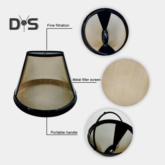 Filtru de cafea din oțel inoxidabil pentru aparat de cafea, reutilizabil, cu mâner încorporat, fără BPA, plasă fină, strecurătoare de cafea, coș de filtru pentru aparat de cafea