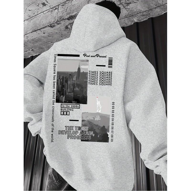 Oversized Hooded Sweatshirt With Vintage NYC Statue Of Liberty Print Unisex Streetwear Casual Winter Top