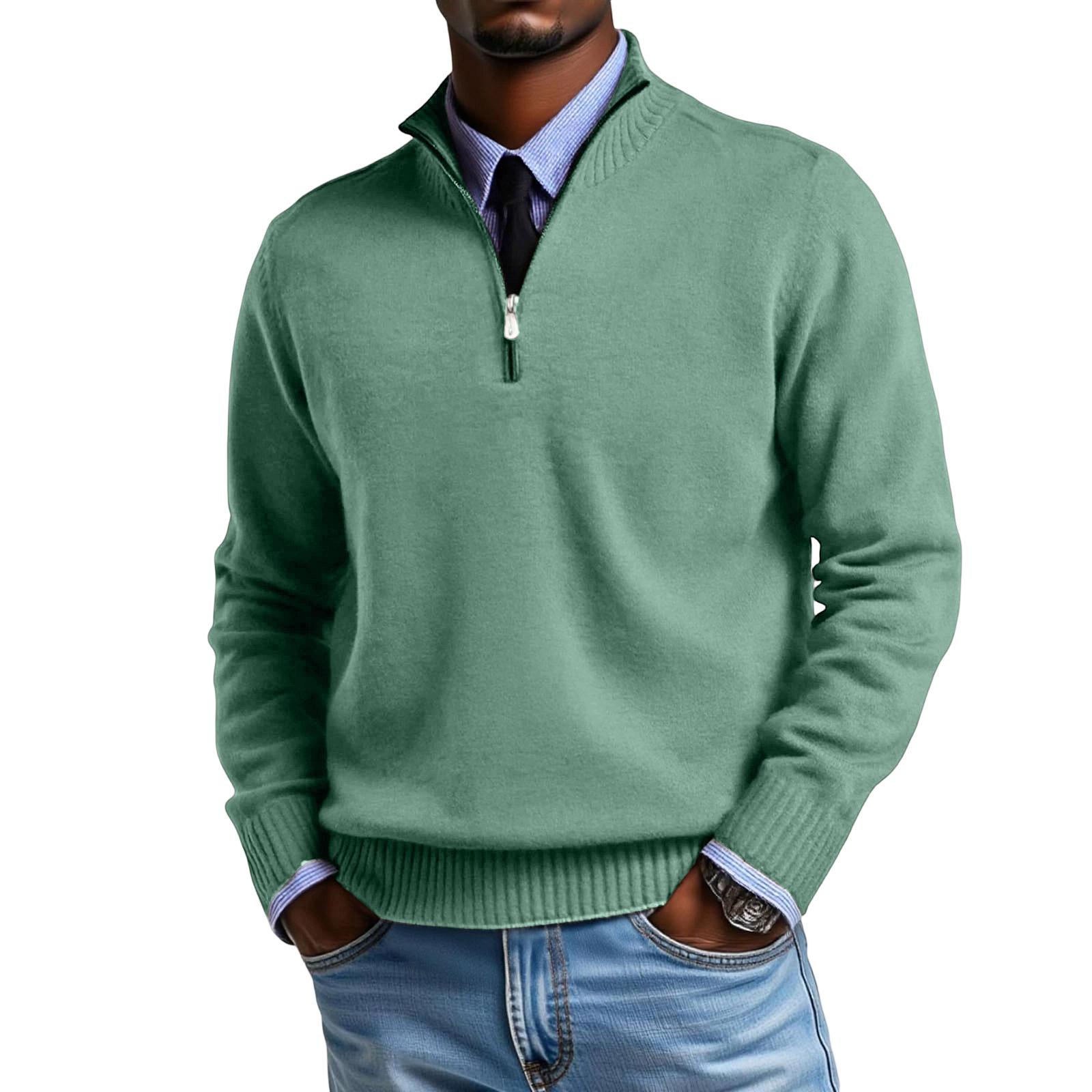 

Men s Big Size Knitting Zipper Keep Warm Base Layer Shirt Sweater XXXL зелений