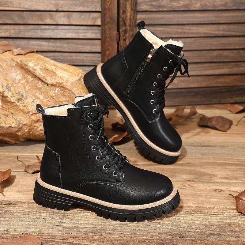 

Side zipper velvet large size Martin boots women s winter new fashion casual thick-soled warm short boots 42 чёрный