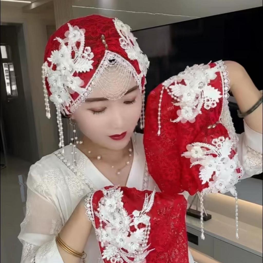 Elegant Hand-Beaded Tassel Beanie with Lace Flowers