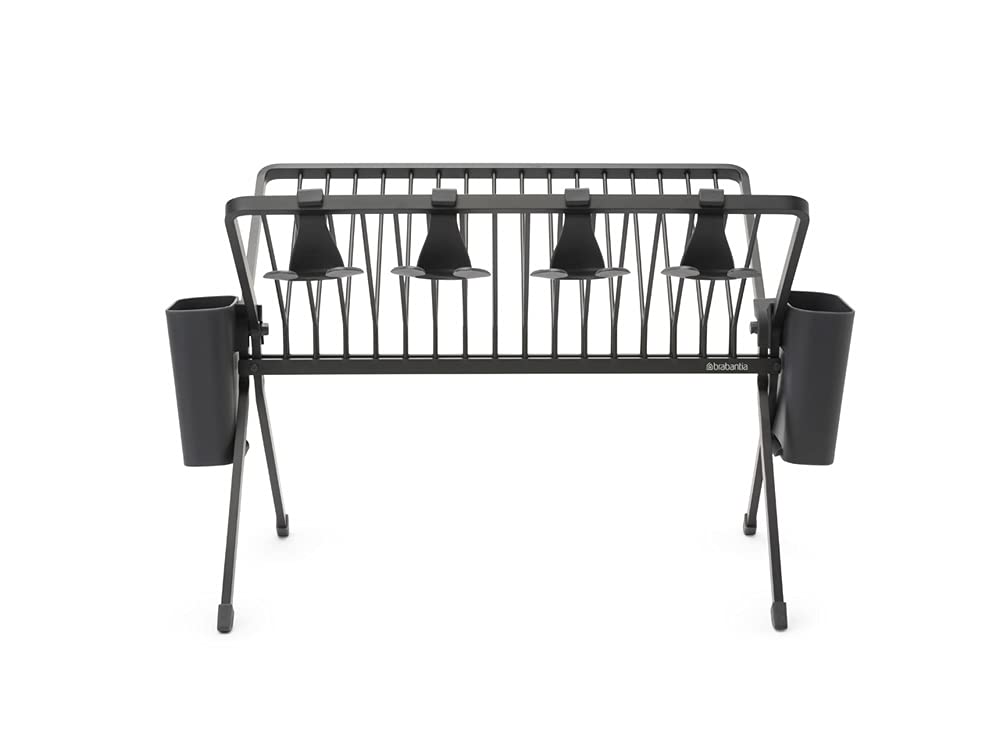 Brabantia Foldable Dish Drying Rack Large Dish Drainer with Cutlery Tray and Glass Hooks Dark Grey 139482 Width 51 X Depth 42 X Height Cm Size 31.5