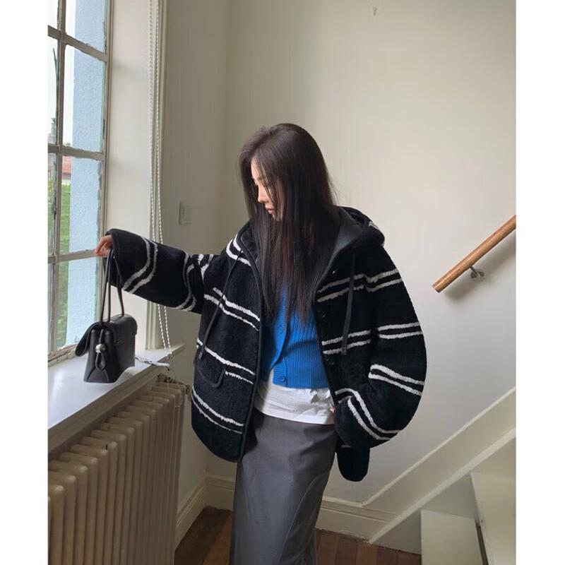 

Imported Merino Shearling Striped Fur Jacket L