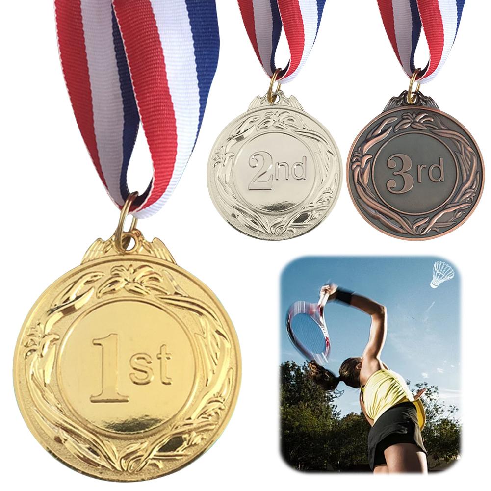 5cm Gold/Silver/Bronze Medal Award Medals with Neck Ribbon Students Rewards Metal Winner Medals for Marathon Ball Games