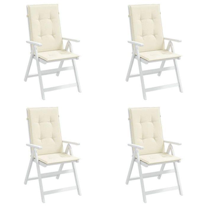 VidaXL Coussins de chaise de jardin dossier haut lot de 4 crème tissu 43182