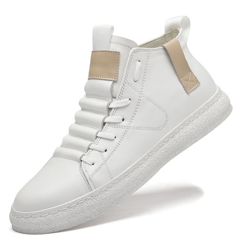 Men s Plus-Size Cowhide High-Top Casual White Shoes with Elastic Band 37 белый