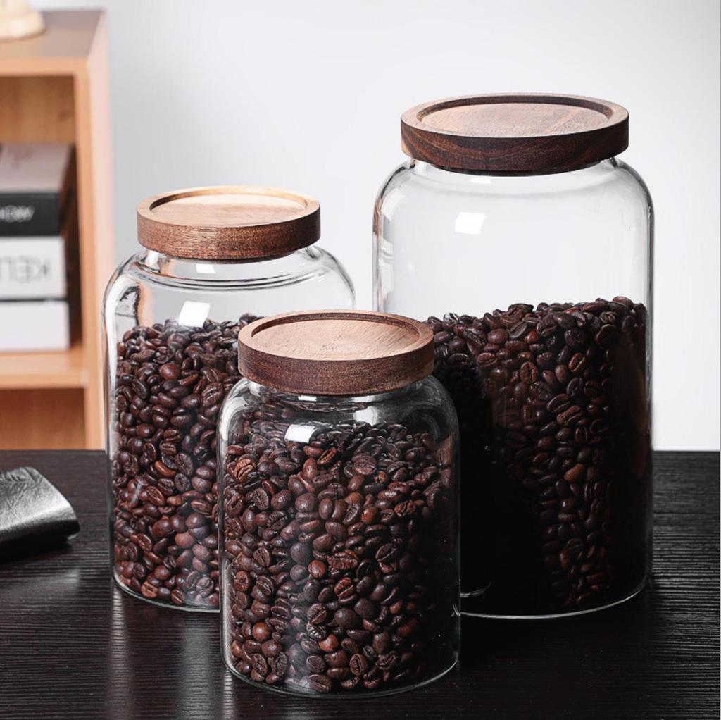 Large Capacity Coffee & Grain Storage Jar with Acacia Lid, High Borosilicate Glass 