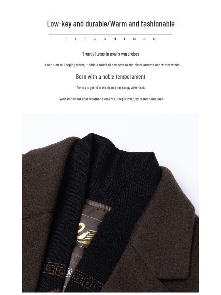 Men's Mid-Length Double-Faced Wool Coat - High-Quality, Warm, Single-Breasted Business Attire for Middle-Aged.