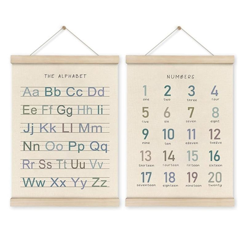 652F 2Pieces Preschool Education Frame Alphabets Number Posters for Child's Room