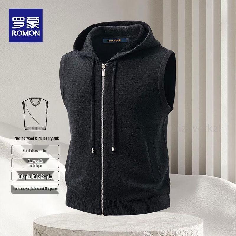 ROMON Men s Hooded Sleeveless Zipper Vest L