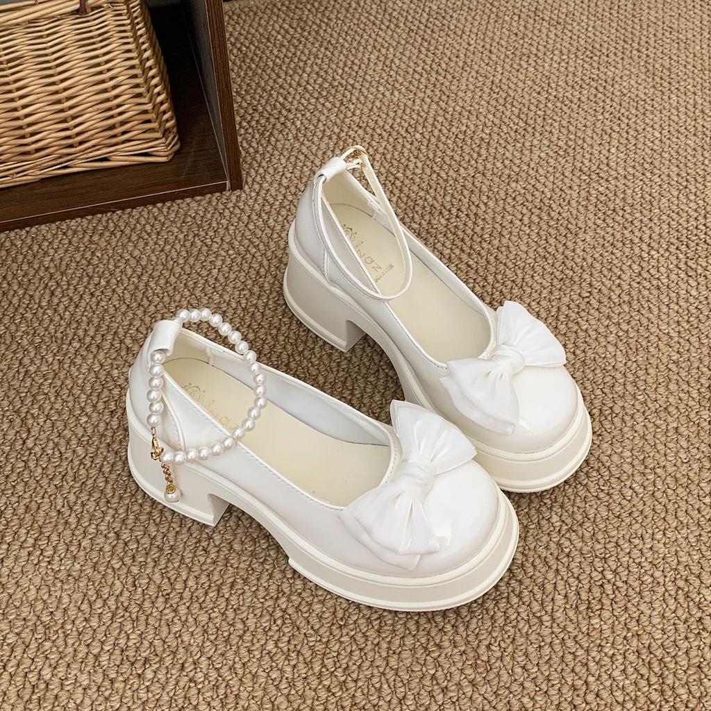 Retro Black British Style Thick High-heeled Small Leather Shoes Women's 2025 New Autumn Small Man Height Increase Mary Jane Single Shoes