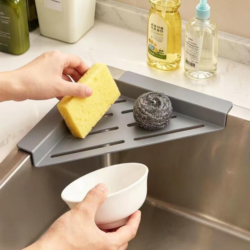 Kitchen Sink Drying Rack Triangle Shelf Corner Over The Sink Sponge Towel Rag Holder Dish Drainer Rack Kitchen Storage Accessor