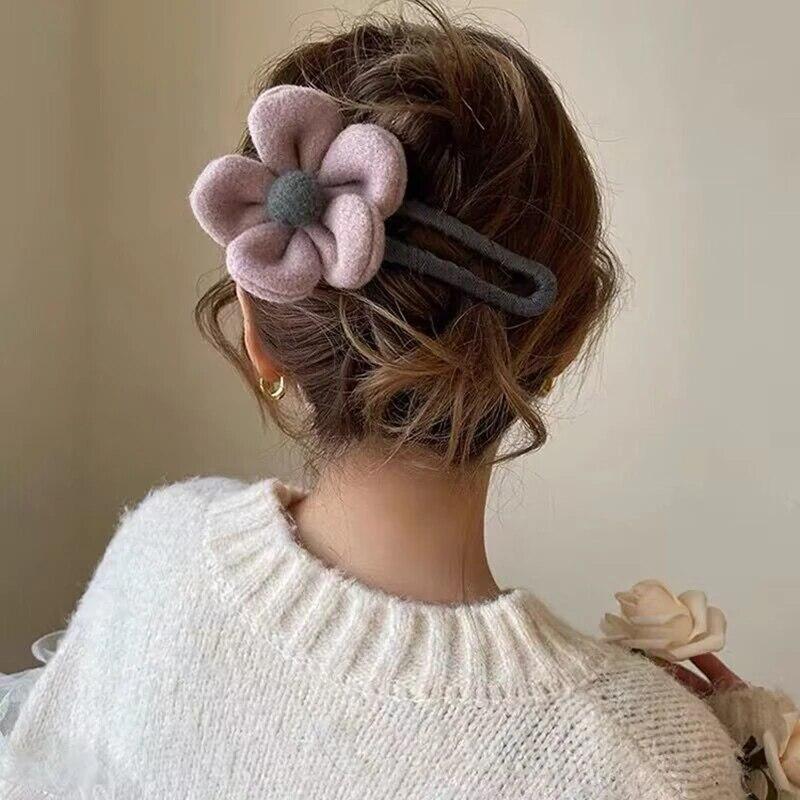 New Vintage Plush Flower Hair Clips Sweet Hair Crab Barrettes Trendy Large Hairgrip Hairpins For Women Hair Accessories Headwear