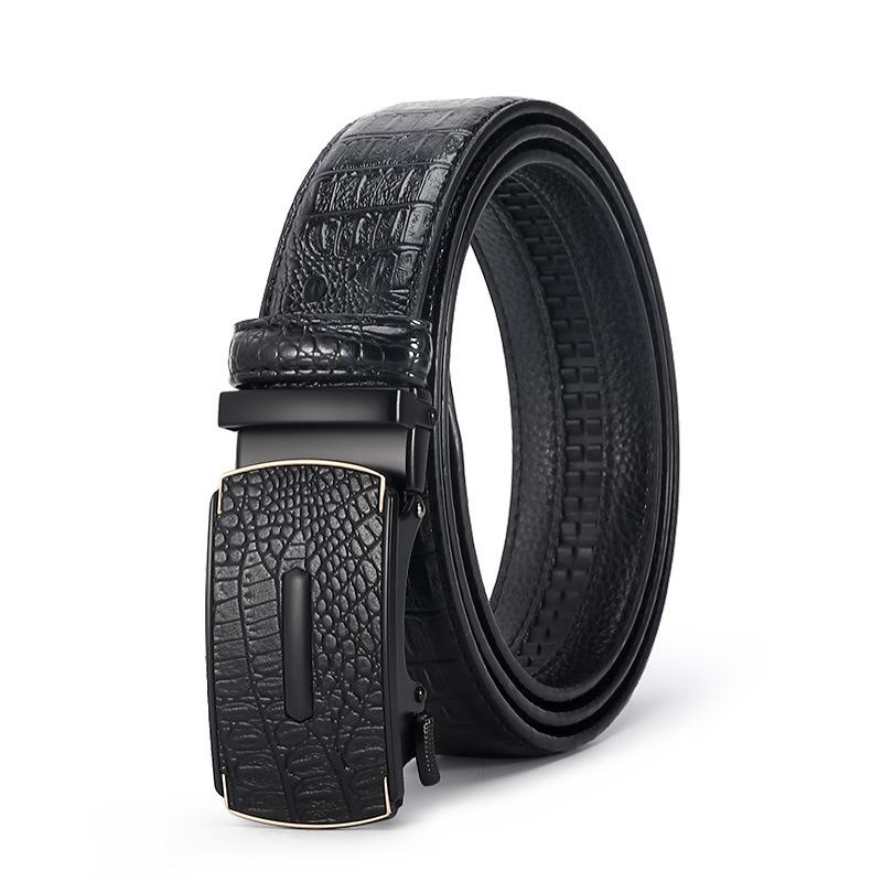 New Popular Leather Belt Men's Casual Business All-Match Comfort Click Belt Crocodile Pattern Pant Belt with Goods