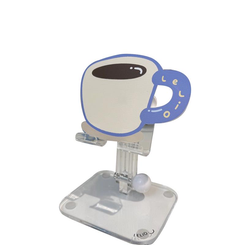 Creative Acrylic Phone Stand with Coffee Cup Design - Irregular Shape, Folding, Custom Logo, Ins Style Blue Magnetic Airbag