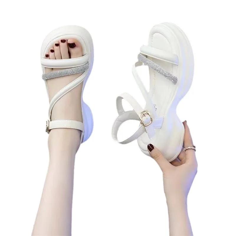 Fashion Women Sandals 2025 Autumn New Fashion Korean Breathable Comfort Sandals Thick Bottom Soft Bottom Buckle Sandals Round Toe Shoes