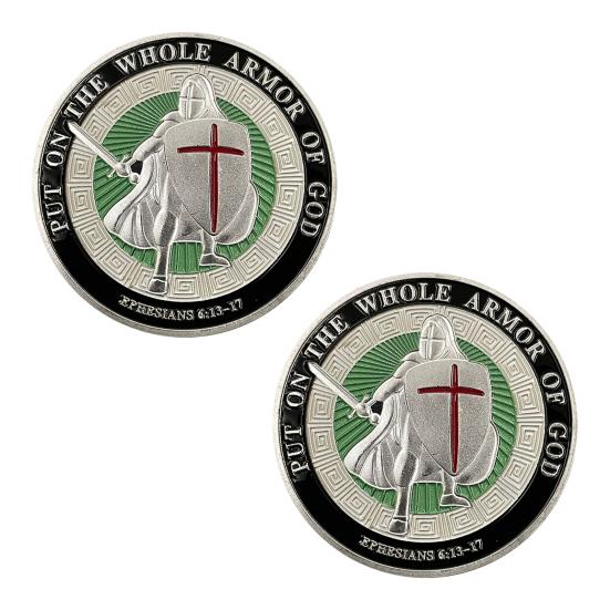 Armor of God Coin 1.57" Diameter Metal Souvenir Coin Put On The Whole Armor of God Double-Sided Armored Soldier Challenge Coin for Military Church