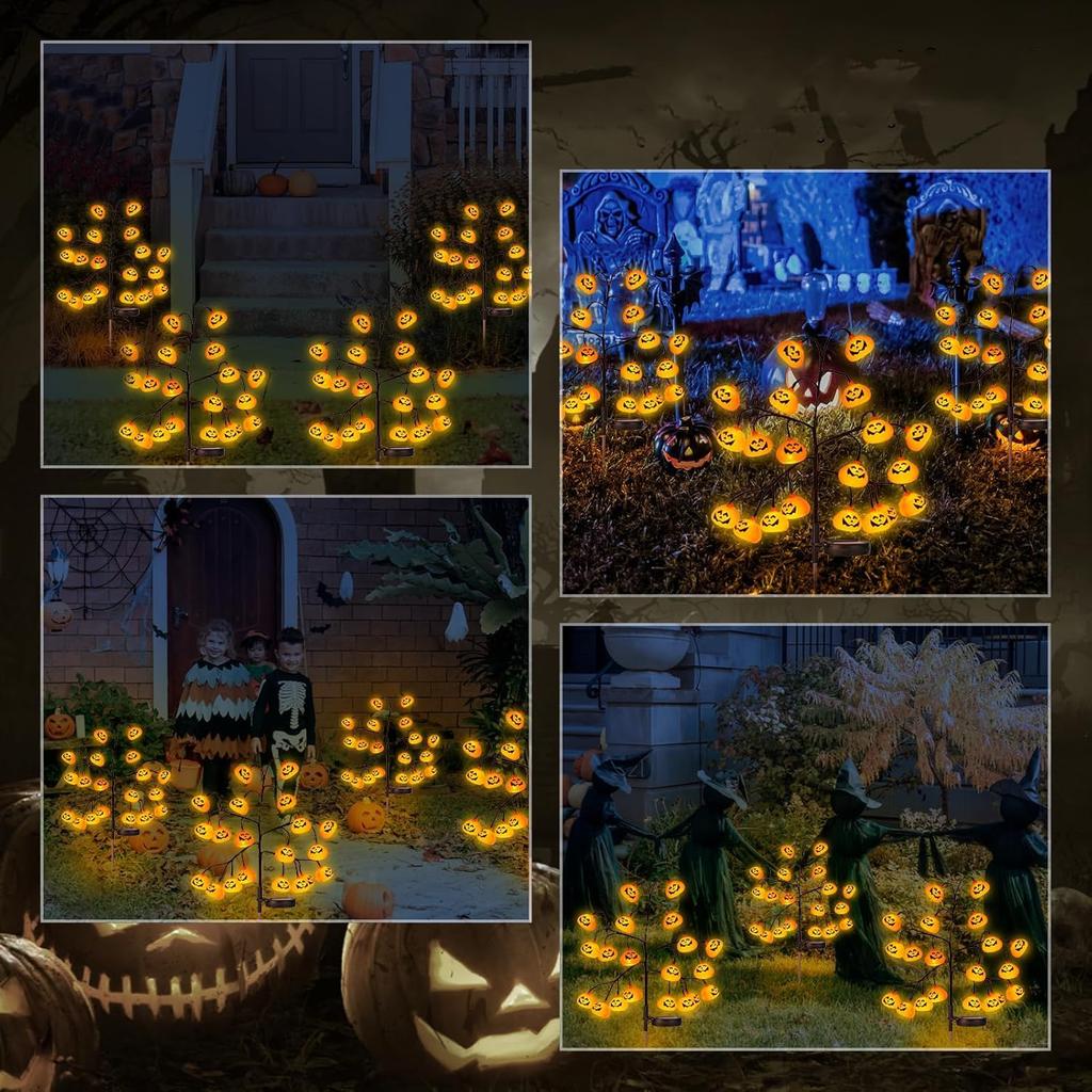 Garten Halloween Kürbis Beleuchtungsset Automatische Stilvolle Beleuchtung Dekorativ Spukhaft Schaffen Dekorative Lichter Solarbetriebene Lichter, Außen,