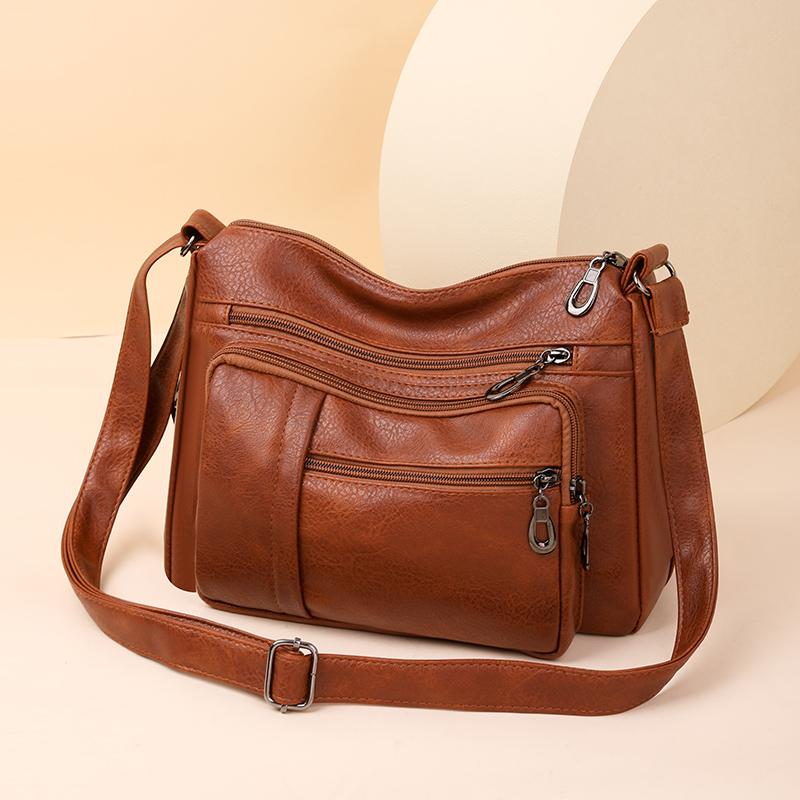 Retro Women's Shoulder Bag Solid Color Multi Pocket Storage for Middle-aged and Elderly Mothers Crossbody Bag Small Square Bag