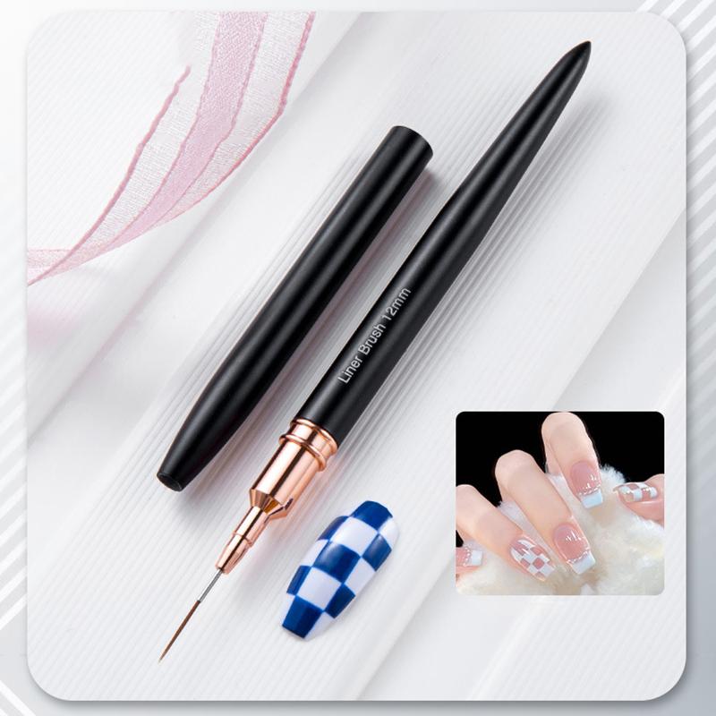 Πινέλο Γραμμής Νυχιών DIY Σχεδίασης Ζωγραφικής Λουλουδιών Γραμμών Ριγών 4mm-25mm Μεταλλική Λαβή Πινέλο Nail Art Με Κάλυμμα Πινέλα Νυχιών