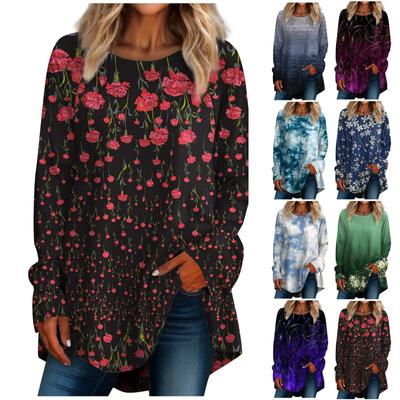 Camiseta holgada de cuello redondo con mangas largas y estampado para mujer
