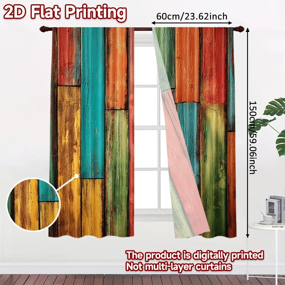 Flat Printing Curtain Colorful Wooden Panels Digital Printed Polyester Drapes Holiday Decorations Perfect Po Curtains Set Of 2 Made