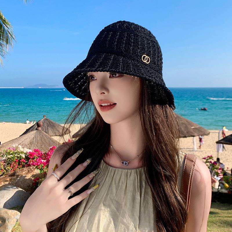 

Hollow bucket hat female summer breathable versatile face small visor student shopping bucket hat Adjustable