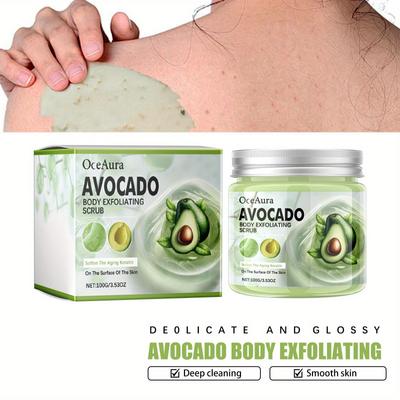 Scrub corpo all'avocado da 100 g, pulisce la pelle, esfolia, leviga la pelle, ingredienti naturali.