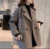 Women's Long Sleeve Blazer Notch Collar British Style Woolen Coat Loose Casual Outerwear