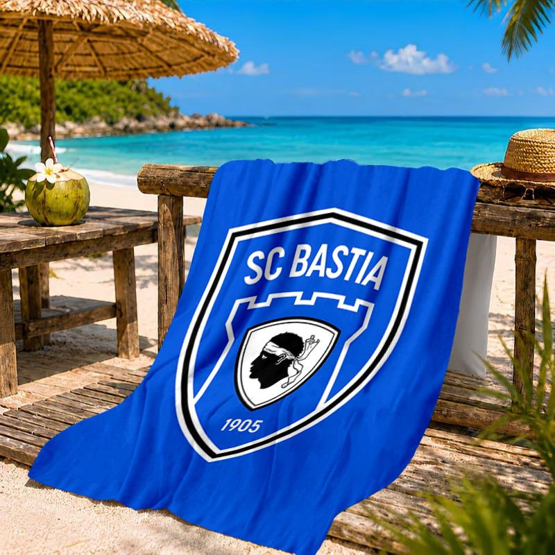 Telo da Spiaggia con Stemma Calcio SC Bastia, Asciugatura Rapida, Facile da Curare, Adatto Sia per il Fitness che per le Vacanze al Mare, Essenziale Sportivo