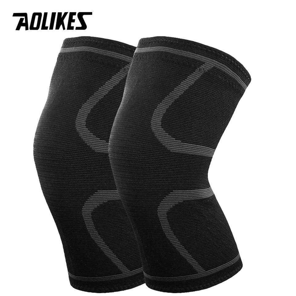 AOLIKES 1Pair Compression Knee Support Sleeve Elastic Breathable Knee Pads Brace Springs Gym Sports Protector Basketball Run