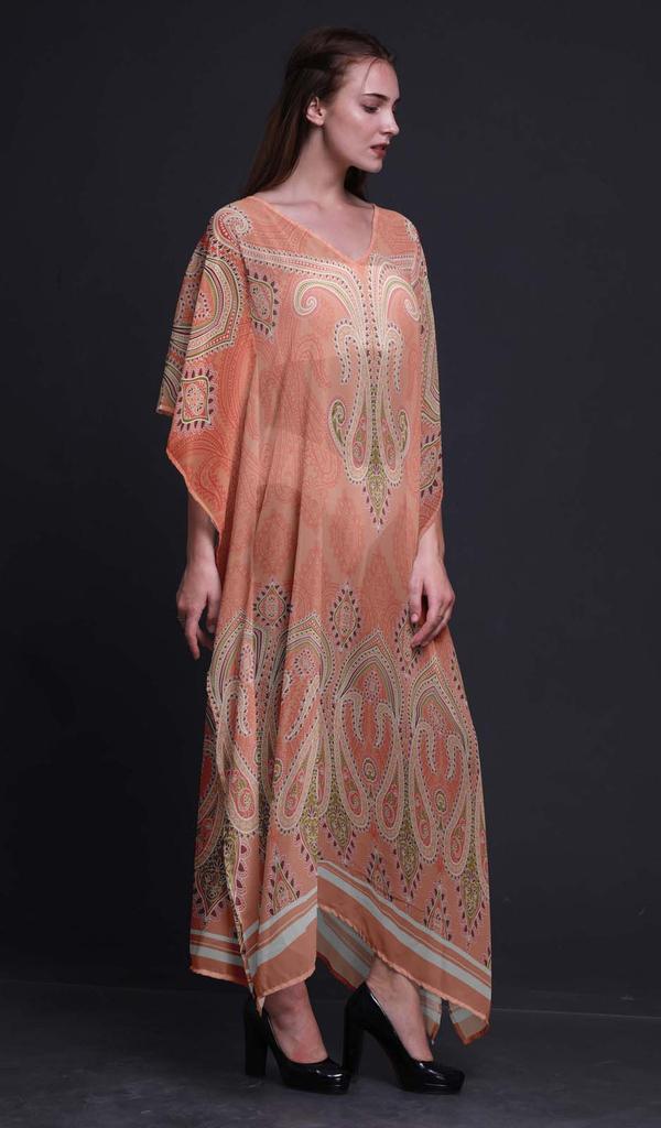 Phagun Floral & Paisley Long Caftan Maxi Dress Beach Swimwear Cover up Womens