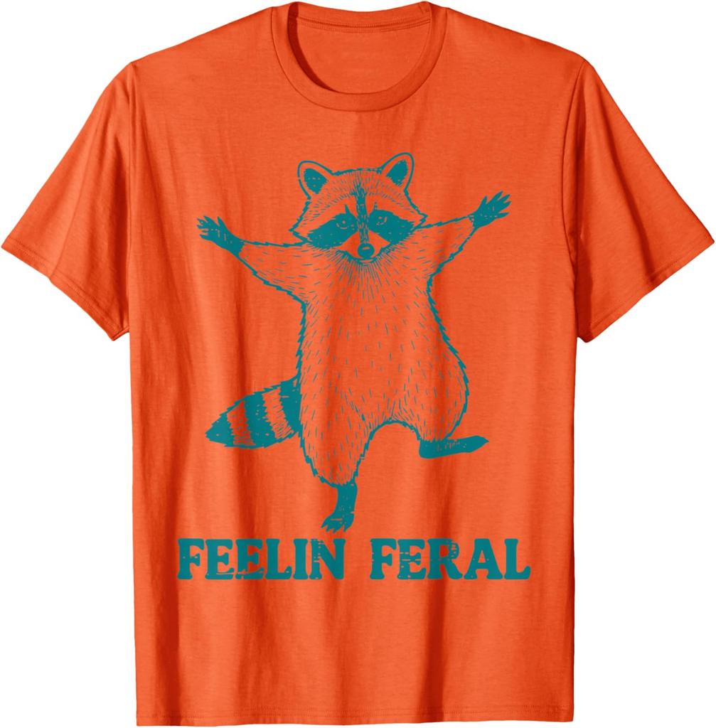 Raccoon Feelin Feral Funny Graphic Tee Casual Short Sleeve Cotton TShirt for Men Women
