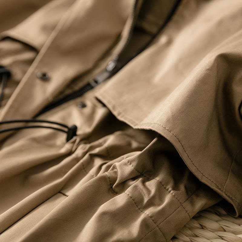 

плиссированная талия и тонкий, высококлассный тренч, пальто цвета хаки, женская одежда средней длины для весны и осени M хаки